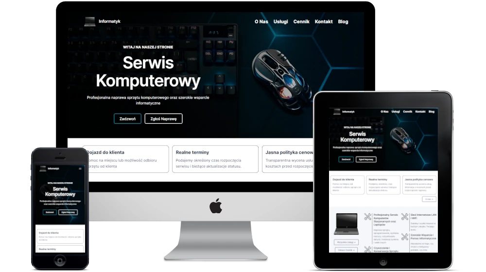 Strona serwisu IT na ekranach różnych urządzeń